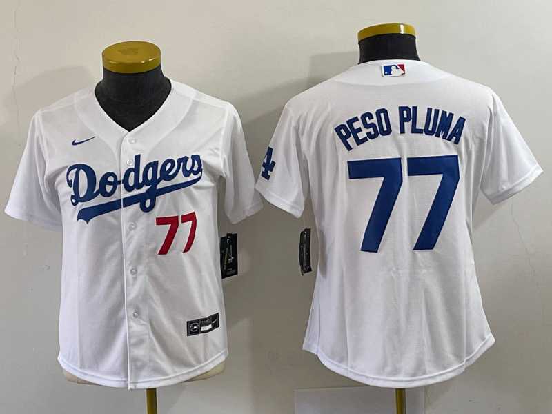 Youth Los Angeles Dodgers #77 Peso Pluma Number White Stitched Cool Base Nike Jersey->mlb youth jerseys->MLB Jersey